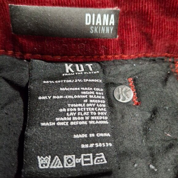 Kut From The Kloth Burgundy Corduroy Jeans 10 Skinny Stretch - Picture 7 of 8